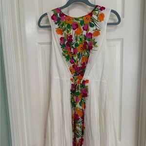 London Times White Maxi Dress with Colorful Floral Design (Belt not included)